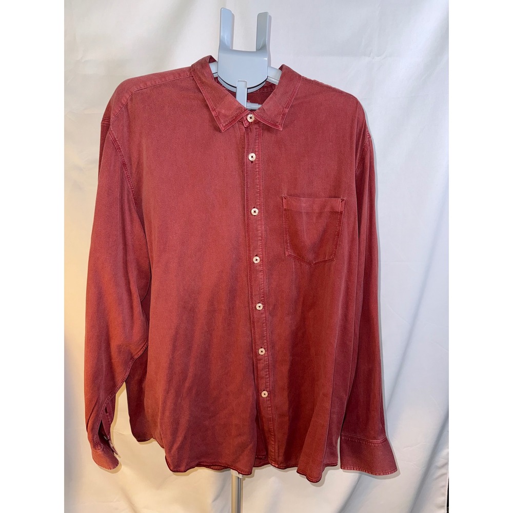 Tommy Bahama Jeans Mens XXL Red Tencel Cotton Button Down Long‎ Sleeve Shirt